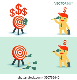 businessman successful and not success in the goals that aim concept