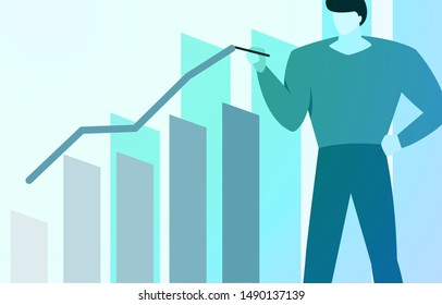 Businessman Successful Raise Statistical Data Drawing Growth Chart Graph Illustration