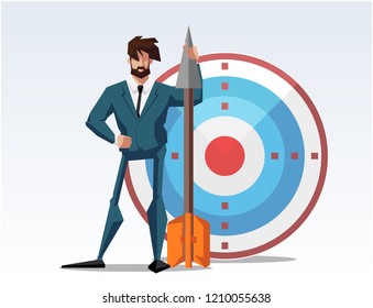 Businessman of successful, working through the target Concept business vector illustration. Character cartoon flat