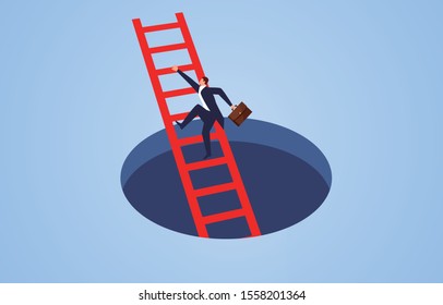 Businessman successfully escaped from the dark cave