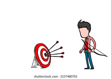 Businessman sucessfully hitting the target. Caricature vector with isolated background