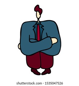 Businessman Suffer Emotion Depression Sadness Melancholy Stress. Character Vintage Doodle Cartoon Design Vector Illustration