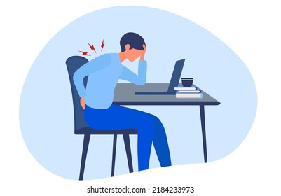 Businessman suffering from back and neck pain by office syndrome from sitting and work too long vector illustration