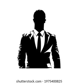 Businessman in suit avatar, front view. Abstract isolated vector silhouette