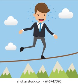 Businessman in Suit  Balance on Sling. Concept business vector illustration Flat Style.