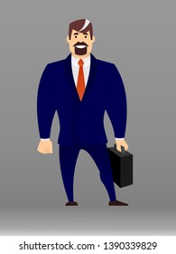 Businessman in a suit with a Briefcase . The design of the character. Modern flat vector illustration isolated on grey background.