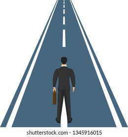 Businessman with suit and briefcase standing on road vector design illustration.