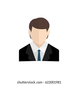 Businessman at suit in flat style. White background, black costume