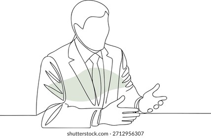 Empresário de terno Gestor com Mãos Abertas Line Art com gesto de sotaque verde