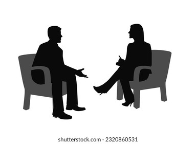 Businessman in suit giving interview to journalist