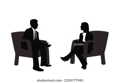 Businessman in suit giving interview to journalist