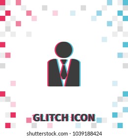 Businessman in a suit  glitch effect vector icon.