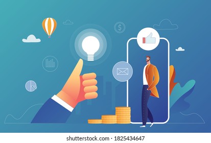 Businessman in Suit Have Good Idea For Business. Concept Business Vector Illustration Flat Style