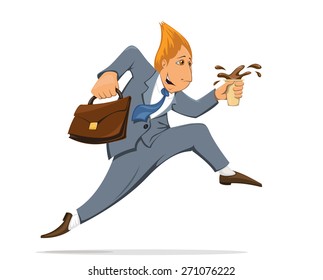 Businessman in suit in a hurry to work in the morning. Illustration