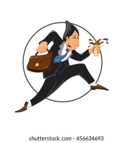 Businessman in suit in a hurry to work in the morning. Illustration