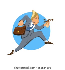 Businessman in suit in a hurry to work in the morning. Illustration