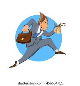 Businessman in suit in a hurry to work in the morning. Illustration