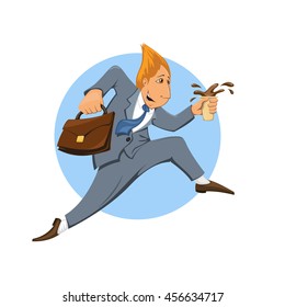 Businessman in suit in a hurry to work in the morning. Illustration