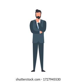 Businessman in a suit isolated on a white background. The man in the suit thought. Vector.