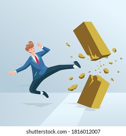 Businessman with suit Kicking The Wall for Destroy the mental block