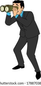 Businessman in suit looking through binoculars
