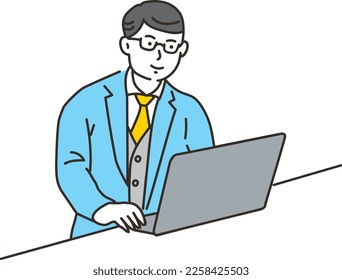 A businessman in a suit operating a personal computer
