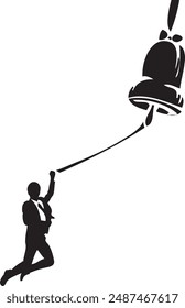 A businessman in a suit rings a bell. Vector illustration.