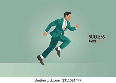 Businessman with suit running to success. acceleration for gain a profit sales. background vector illustration