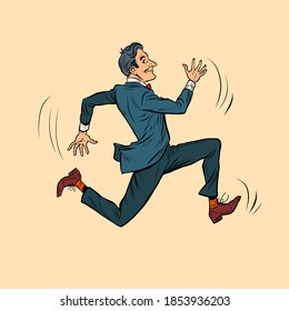Businessman in a suit runs fast. Pop art retro illustration kitsch vintage 50s 60s style