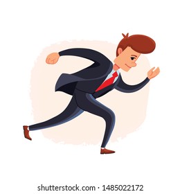 Businessman in a suit runs forward. Isolated on white background. Vector illustration.