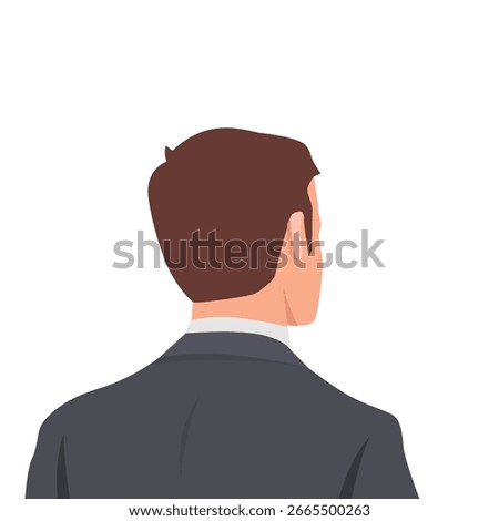 Businessman in a suit seen from behind. Back view. Flat vector illustration isolated on white background