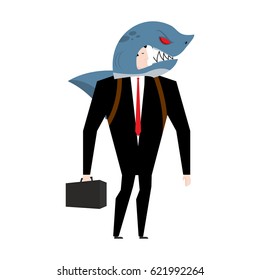 Businessman in suit of shark. Allegory of business shark. Business concept