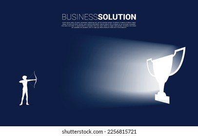 Businessman in suit shoot the arrow to exit door shape trophy. Business Concept of route to winner and champion