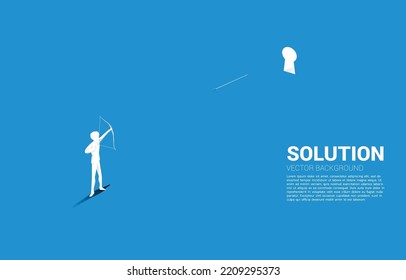 Businessman in suit shoot the arrow to key hole. Business Concept of marketing target and customer.