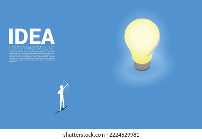 Businessman in suit shoot the arrow to light bulb . Business Concept of creative idea and solution.