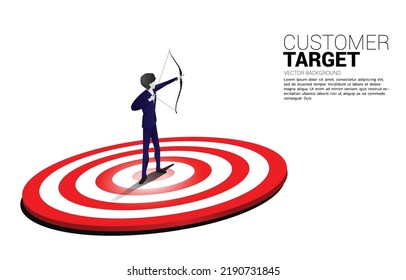 Businessman in suit shoot the arrow on dartboard. Concept of perfect recruitment. Human Resource. put the right man on the right job.