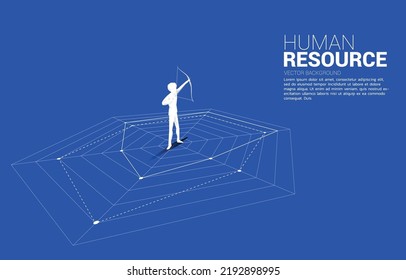 Businessman in suit shoot the arrow on spider chart. Concept of perfect recruitment. Human Resource. put the right man on the right job.