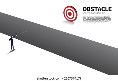 Businessman in suit shoot the arrow to target across the valley. Business Concept of marketing target and customer.