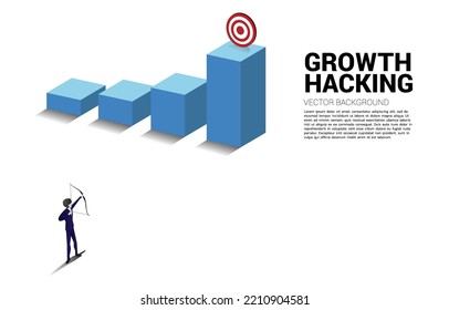 Businessman in suit shoot the arrow to target on growth graph. Business Concept of marketing target and customer.