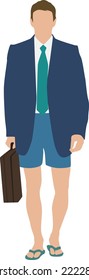 Businessman With Suit and Short  Wearing Flip Flops. Broke Businessman. Isolated Flat Vector. Vector EPS 10