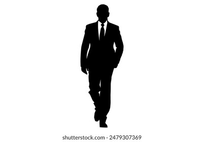 Businessman in Suit Silhouette isolated on white background, Silhouette of a Man in a Classic Suit, Stylish Man Vector Illustration.