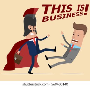 Businessman in suit Spartan has another leg of a businessman. Business competition vector illustration
