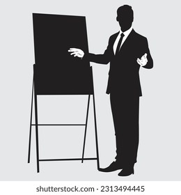 businessman in a suit standing at the empty person with a blackboard silhouette