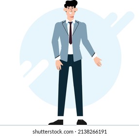 Businessman in suit standing front character