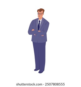Businessman in suit is standing. Vector color isolated illustration.