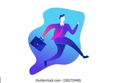 businessman in a suit with a suitcase and runs forward - Vector