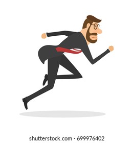 Businessman in a suit with a suitcase and runs forward. Isolated on white background
