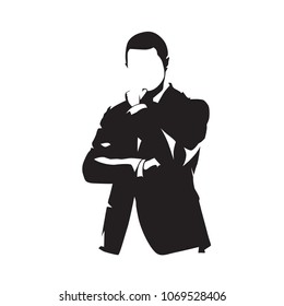 Businessman in suit thinking, isolated vector silhouette