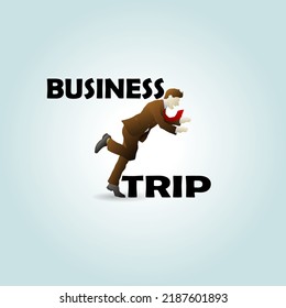 A businessman in suit trip and fall over with the wordplay message: Business trip, for the concept of failure in business. Hand drawn vector illustration.