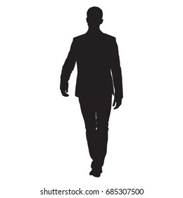 Businessman in suit walking forward, vector silhouette